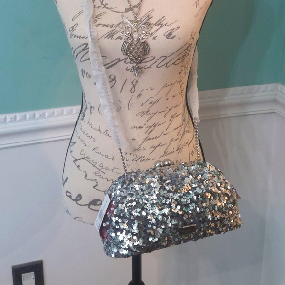 kate spade Handbags - Kate Spade Scrunchy Silver Sequin Fabric Convertible Clutch